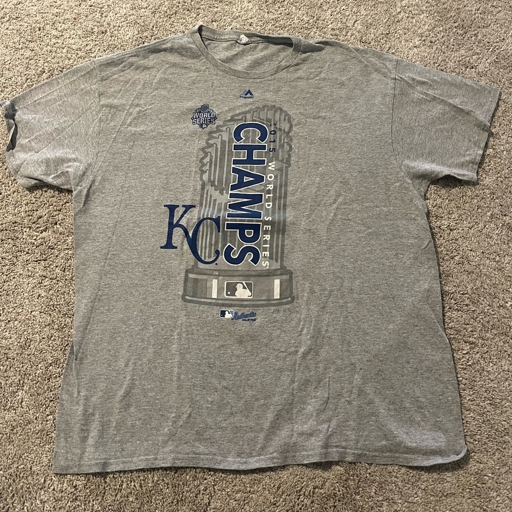Kansas City Royals 2015 World Series Champions T-Shirt Grey Baseball Majestic